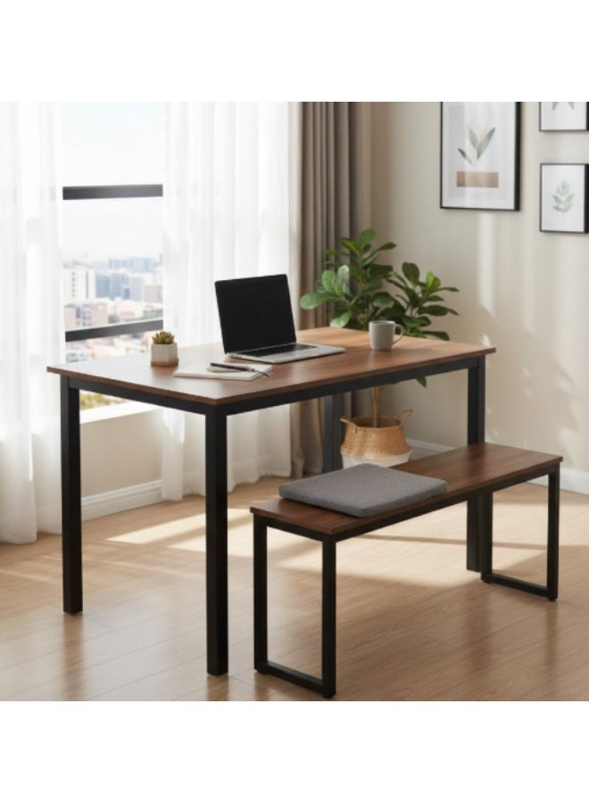 AGM سفرة أنيقة 120×70 سم – طقم طاولة طعام عصرية موفرة للمساحة للشقق والمطابخ وزوايا الإفطار | تشمل 2 بنش – لون بني - Image 3